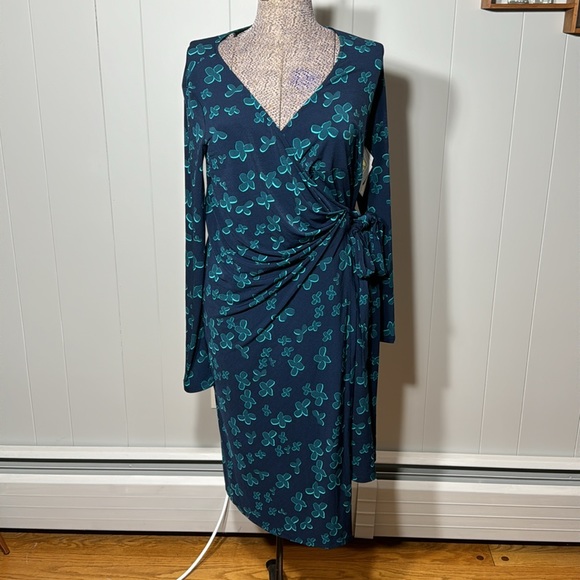Rosie Pope NWT Womens Medium Maternity Wrap Dress Long Sleeve Blue Green - Picture 1 of 9